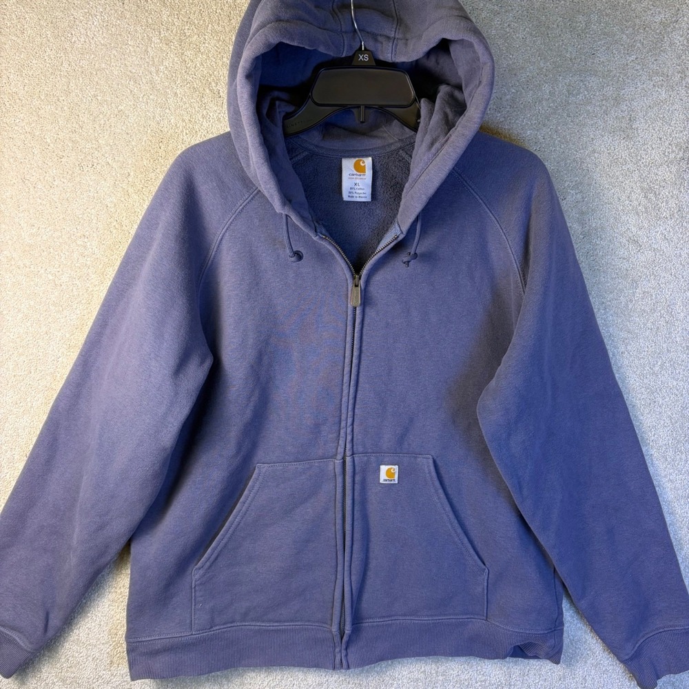 Carhartt Full Zip Hoodie Women XL Purple WK185 PTL Raglan Sleeve Sweatshirt Fade
